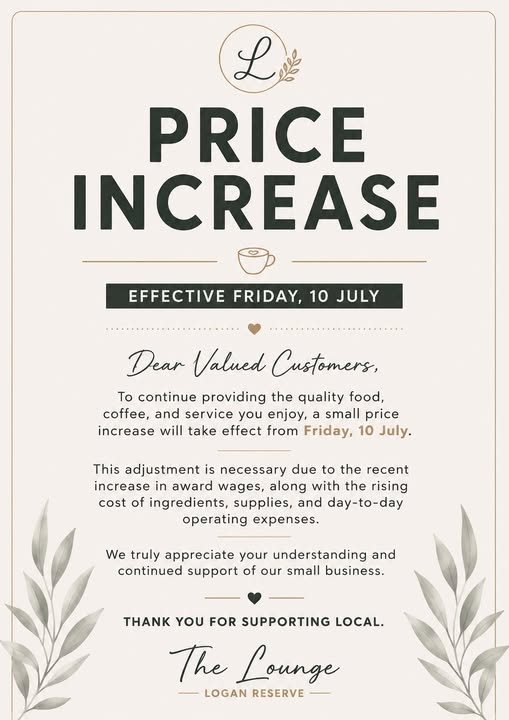 Price increase notice